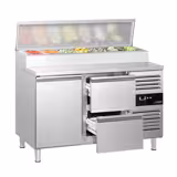 Mesa saladette de preparación PREMIUM - 1360x700mm - con 1 puerta y 2 cajones - para 7x GN 1/3