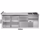 Comptoir de bar réfrigéré Premium PLUS - 2500x700mm - 2 portes vitrées & 2 tiroirs	