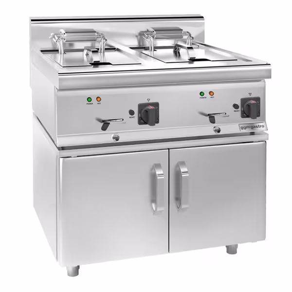 Elektro Doppelfritteuse - 10+10 Liter - 18 kW - inkl. Unterbau mit 2 Türen