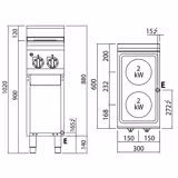Electric Boiling Top - 4kW - 2 plates - with open base shelf