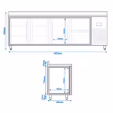 Mostrador refrigerado PREMIUM PLUS - 2452x600mm - 3 puertas - 2 cajones - con alzatina - refrigeración ventilada