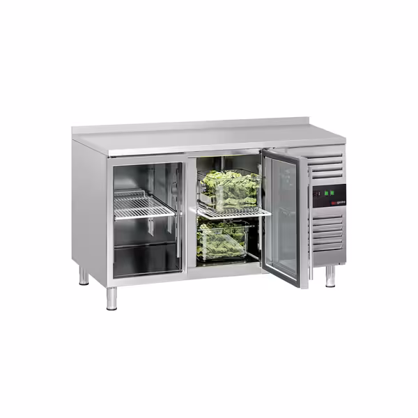 Koelwerkbank ECO - 1360x700mm - 282 liter - met 2 glazen deur(en) - met opstand