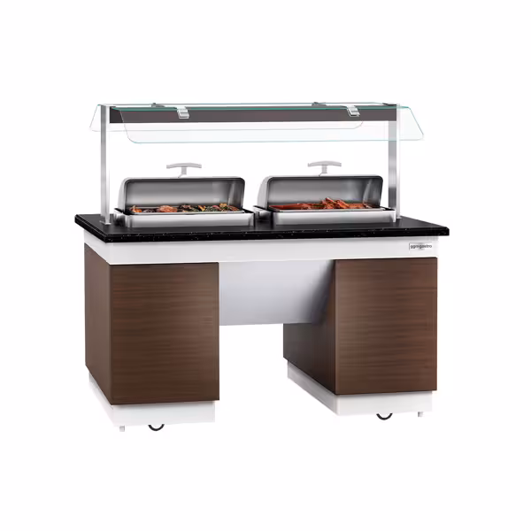 Buffettheke warm DUBLIN - 1600mm - mit 2 Chafing Dishes & Rollen