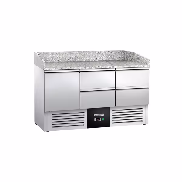 Commercial Pizza Prep Counter - Granite Top PREMIUM - 1400x700mm - with 1 doors & 4 drawers