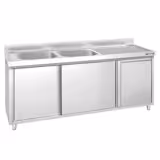 Commercial Sink Cabinet – 2000 × 600 mm – with Waste Bin & Twin Left-Hand Bowls