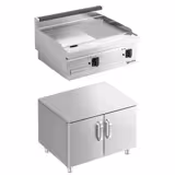 Fry Top Elettrico Professionale - 9,0 kW - Liscio e Rigato - Superficie di cottura: 595x500mm - incl. base armadiata con 2 porte