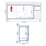 Bar- & Getränkekühltisch PREMIUM - 2130x600mm - mit 1 Tür, 4 Schubladen, Aufkantung & Ausklopfer für Kaffee