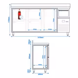 Mesa frigorífica para bar e bebidas PREMIUM - 2135x600mm - 570 L - com 1 porta de batente em inox, 4 gavetas, alçado traseiro e batente para borras