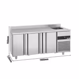 Koelwerkbank PREMIUM - 1900x700mm - met 3 deuren, 1 spoelbakk rechts & achterwand