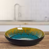 (4 قطع) LOTUS - طبق معكرونة - عميق - خزف حجري - Ø 210mm - أسود/تركواز