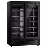 Commercial wall-mounted refrigerated display shelving - 1310 mm - 991 litres - with 2 double-glazed hinged doors and 5 shelves