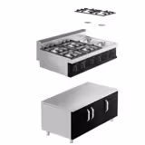 Cucina a gas professionale - MARIO 700 - 1200x700x1000mm - 36,0 kW - 6 fuochi - su armadio chiuso con 3 porte