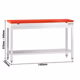 Stół roboczy centralny ze stali nierdzewnej PREMIUM - 1400x700mm - z półką - z deską do krojenia Czerwony