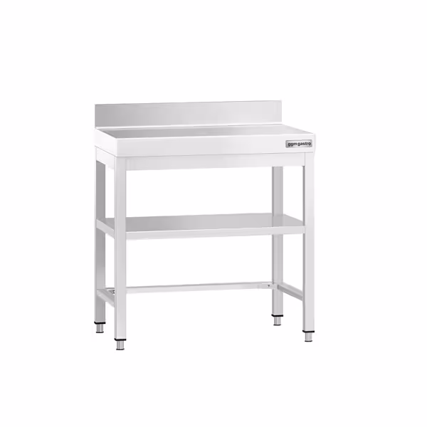 Paslanmaz Çelik Çalışma Tezgahı PREMIUM- 600x700mm  - Alt Raflı, Sırtlı, Destekli 