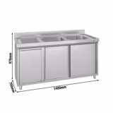 Meuble évier ECO - 1400 x 700 mm - avec poubelle & 2 bacs à droite