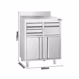 Commercial Work Cabinet - Coffee Machine Cabinet - Stainless Steel, Knock Box – 800×600 mm – Rear Upstand – with 2 Drawers & Pull‑handle Knock Trays
