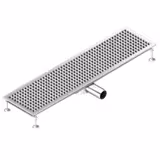 Canalina di scarico a pavimento professionale in acciaio inox - 1200x300mm - a basso profilo con uscita laterale - Ø70mm
