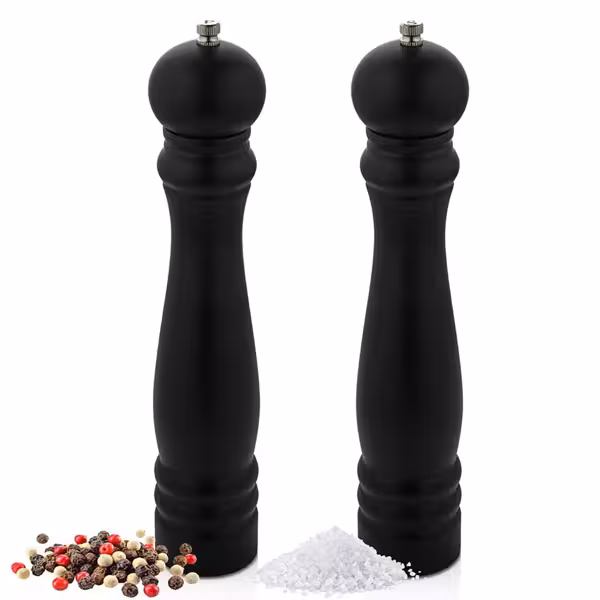 (12 pcs) Salt & Pepper Mills - Wood - Height: 300mm - Black