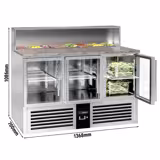 Saladette PREMIUM - 1368mm - zwart front - 3 glazen deuren - met RVS deksel voor 7x GN 1/6 - granieten werkblad