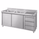 Meuble évier ECO - 1600 x 600 mm - avec 3 tiroirs & 2 bacs à gauche