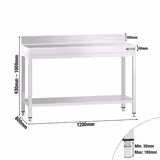Table de travail inox PREMIUM - 1200 x 800 mm - avec tablette inférieure & Dosseret