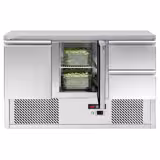 Koelwerkbank ECO - 1368x700mm - 368 liter - front zwart - met 2 deuren - met 2 lades