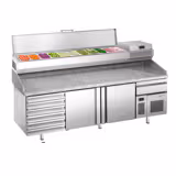 Commercial Pizza Prep Counter - Granite Top PREMIUM PLUS - 2305x800mm - with 2 doors & 7 drawers - incl. refrigerated topping unit - 11x GN 1/4
