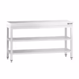 Mesa de trabalho em aço inoxidável PREMIUM - 1400x600mm - com prateleira inferior & com prateleira intermédia & com travessas de reforço