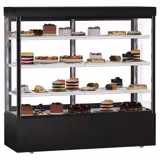 Gebaksvitrine MADRID - 1200 liter - 1800mm - Dubbele beglazing - met 3 glazen planken - schuifdeuren achter - Zwart Matt - voor gebak