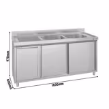 Commercial Sink Cabinet – 1600 × 600 mm – with Waste Bin & Twin Right-Hand Bowls