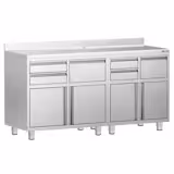 Armoire de travail pour machine à café filtre - 1800x600mm - avec dosseret - 4 tiroirs, 2 portes battantes