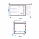 Pizzawerkbank ECO - 1500x800mm - met granieten werkblad - met 1 deur & 7 laden