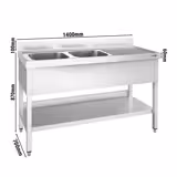 Spültisch PREMIUM - 1400x600mm - mit Grundboden - mit 2 Becken links