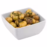 (6 buc) Bol | FRIENDLY - PET - 140 ml - pătrat - 90x90x40 mm - stivuibil; nu pentru microunde; compatibil mașină de spălat vase; rezistent la șocuri - Alb