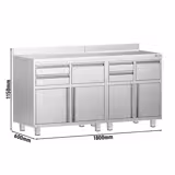 Työkaappi - kahvikoneelle - 1800x600 mm - 4 laatikkoa, 2 ovea, 2 kahvipurulaatikkoa - roiskesuojalla