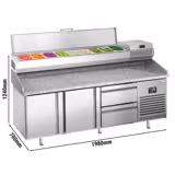 Commercial Pizza Prep Counter - Granite Top PREMIUM PLUS - 1980x700mm - with 2 doors & 2 drawers - incl. refrigerated topping unit - 9x GN 1/4