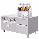 Tavolo armadiato da lavoro per distributore di succo con distributori di bicchieri monouso e vasca per ghiaccio - Acciaio inox AISI 304 - 1500x800mm