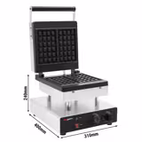 Wafelijzer - Enkel - Handmatige temperatuurregeling - 2kW - Vorm: Brusselse wafel 4x6 - bakplaten met antiaanbaklaag (Teflon)
