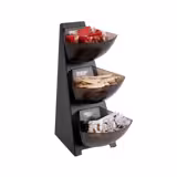 Buffet 3-Tier Tilt-Bin Ingredient Dispenser Rack – 3×1 L - Black/Grey - Stainless Steel Frame