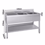 Rvs spoeltafel ECO - 1400x700mm - met onderblad - met 2 spoelbakken rechts - met achteropstand