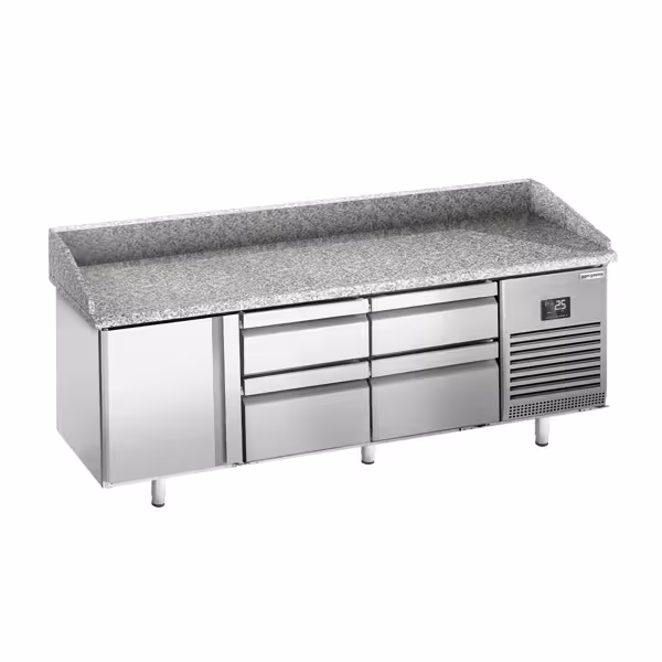 Pizzakylmäpöytä PREMIUM PLUS - 1980x700 mm - 1 ovea & 4 vetolaatikkoa