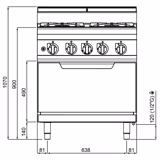 Gasherd - 21,5 kW - 4 Brenner - inkl. Gasbackofen Statisch - 7,8 kW