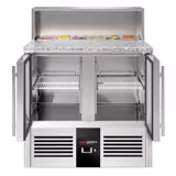 Saladette PREMIUM - 903mm - 2 Glastüren - mit Edelstahlaufsatz für 5x GN 1/6