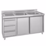 Lavello armadiato ECO - in acciaio inox - 1400x700mm - 3 cassetti - 2 vasche a destra