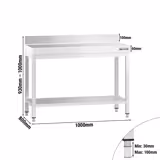 RVS werktafel PREMIUM - 1000x800mm - met onderschap & opstaande rand