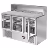 Saladette ECO - 1370mm - 3 glazen deuren - met roestvrijstalen opzetstuk voor 8x GN 1/6