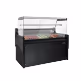Koeltoonbank - 1580x975mm - 140 liter - kleur zwart - achterzijde 2 schuifdeuren - rechte ruit - marmeren werkblad