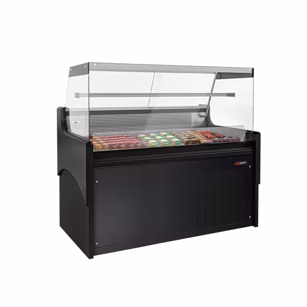 Banco gastronomia professionale / Banco Macelleria  - 1580x975mm - Ventilata - 140 L - Vetro dritto - Sportelli posteriori 2 scorrevoli - Colore Nero
