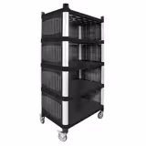 Raft din plastic alimentar - Modul de bază - 800x500x(H)1600 mm - Adâncime: 500 mm - cu 5 polițe pline - pe roți - Capacitate: 50 kg/poliță (250 kg total)