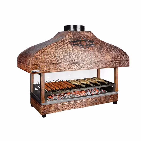 Réz faszén grill - 1000mm - üveggel